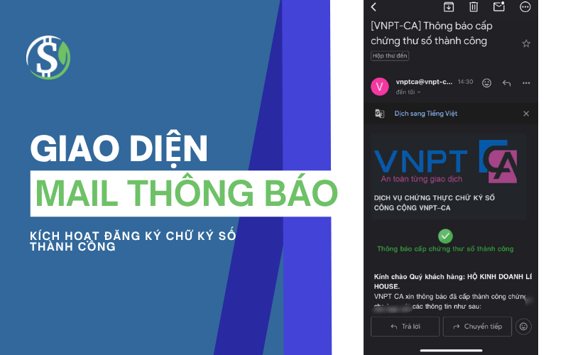 Giao diện mail thông báo kích hoạt đăng ký chữ ký số thành công